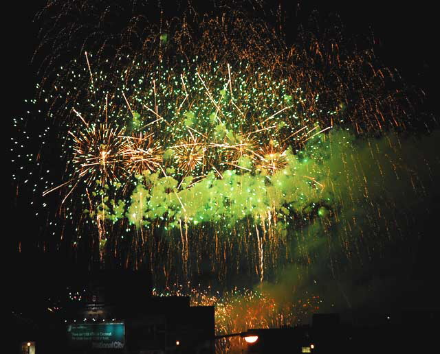 Fireworks as seen from Mount Adams, Cincinnati - August 31, 2008