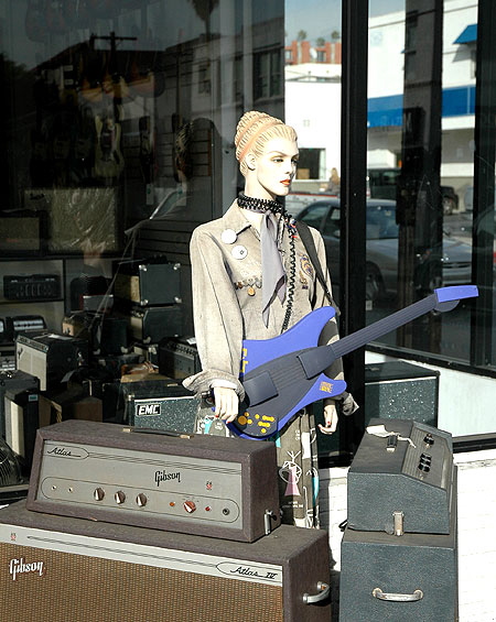 "Gibson Girl" manikin at guitar shop, Sunset Boulevard  