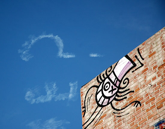 Wall with skywriting, Melrose Avenue