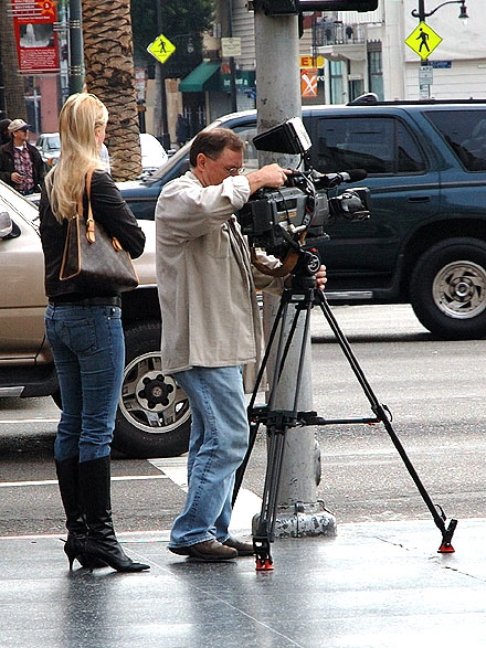 Filming some establishing shots on a Saturday morning, Hollywood and Highland 