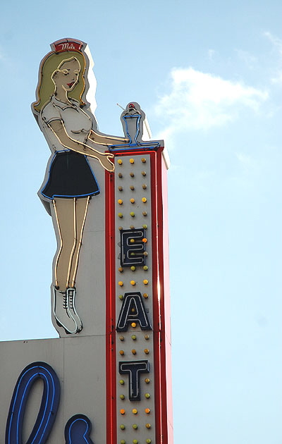 The neon lady at Mel's Drive-In