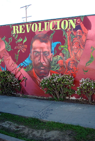 2004 mural by Victor M. Quionez - who works under the name Marka 27 - on the southwest corner of Glendale and Colton, in the scruffy area just north of downtown Los Angeles.