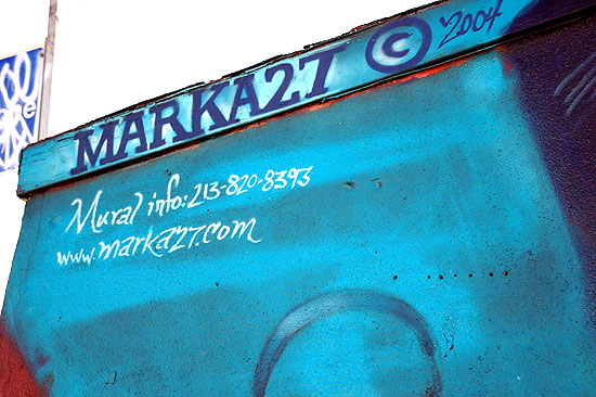 2004 mural by Victor M. Quionez - who works under the name Marka 27 - on the southwest corner of Glendale and Colton, in the scruffy area just north of downtown Los Angeles.