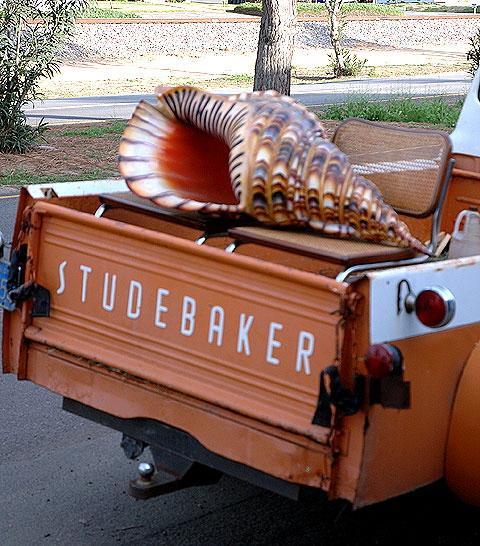 Studebaker truck with giant shell - Leucadia, on the coast north of San Diego