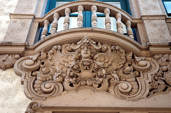 Churrigeresque detail - floral and scrollwork cast and attached to the building - in the manner of the Spanish architect Churriguera