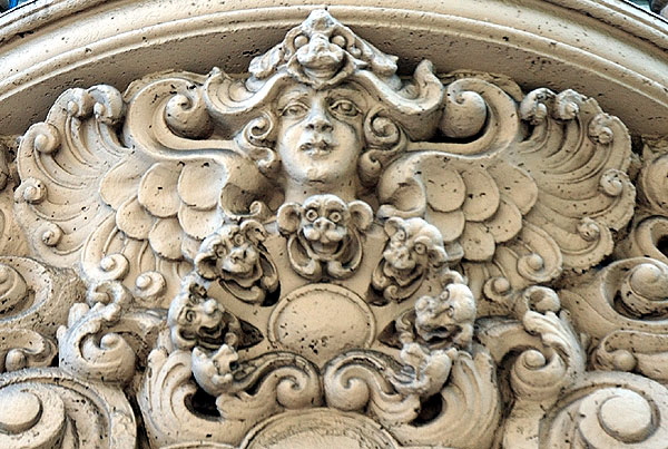 Churrigeresque detail - floral and scrollwork cast and attached to the building - in the manner of the Spanish architect Churriguera