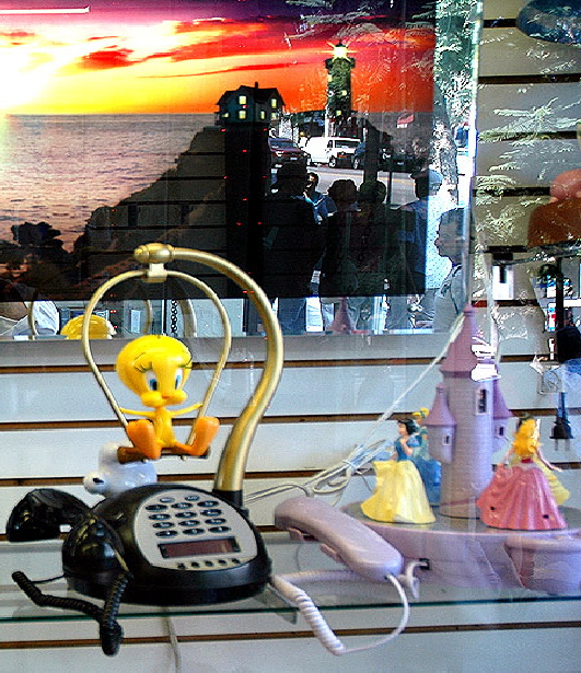 The window of a combination souvenir and pawn shop in the 6600 block of Hollywood Boulevard