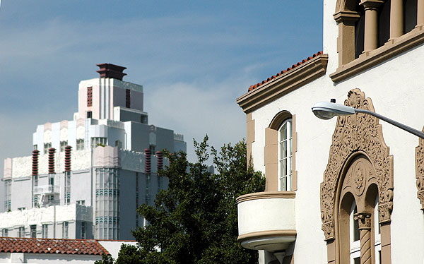 Sunset Tower with Romanesque Villa (1928) in the foreground,