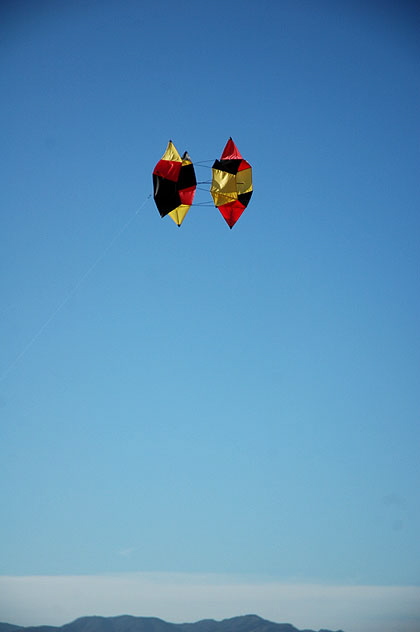 Odd kite - rotating cylinders - with the Santa Monica range way out there