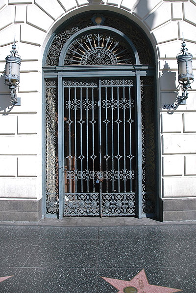 The mysterious door at 6763 Hollywood Boulevard, a well preserved, two-story Classic Revival building.