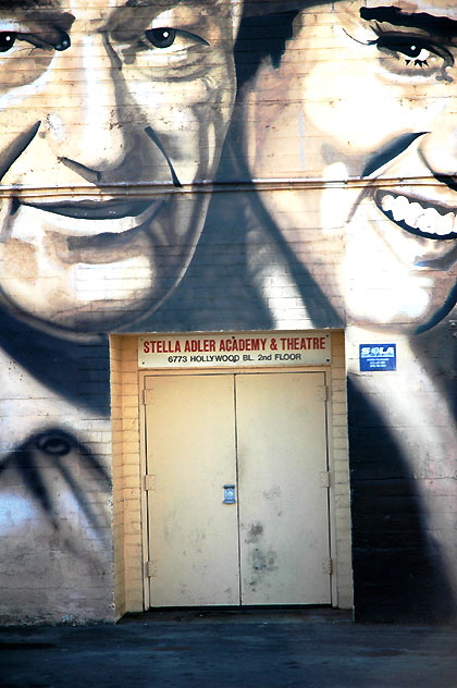 Back door to the Stella Adler Theater and the Stella Adler Academy of Acting, the parking lot entrance. I