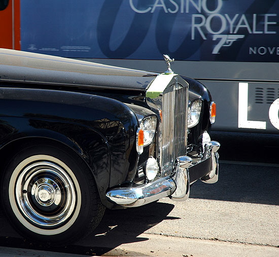 Classic Rolls with an ad rolling by, appropriately, for the new James Bond film , West Hollywood