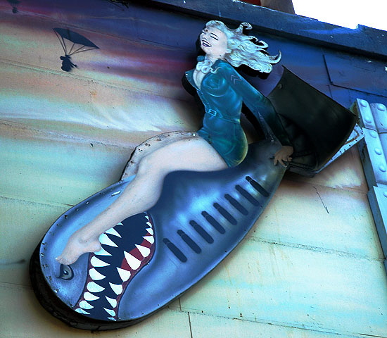 The faade above the military surplus store on Hollywood Boulevard - make of it what you will. Think "blond bombshell" or something.