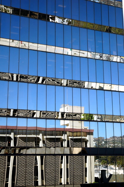 Glass wall, Camden Road, central Beverly Hills -