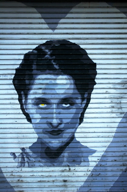 Norma Shearer image on roll-up door on Hollywood Bouelvard