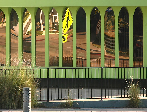 Green wall with pedestrian arrow,  Sunset Strip