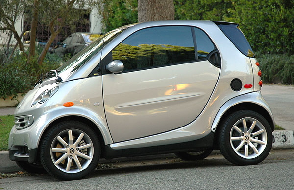 Parked on one of the posh streets in Beverly Hills, a Smart Car