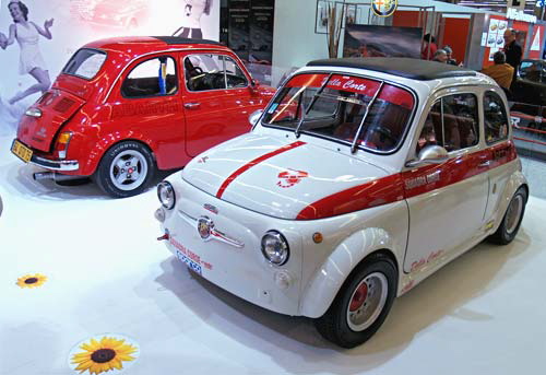 Rétromobile Paris, 2007 - two Fiat 500s - white, red, both Abarth-tuned