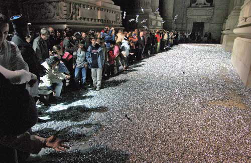 Nuit Blanche 2006 -  Grand Palais - Folks tossing the silver scraps, no kidding!