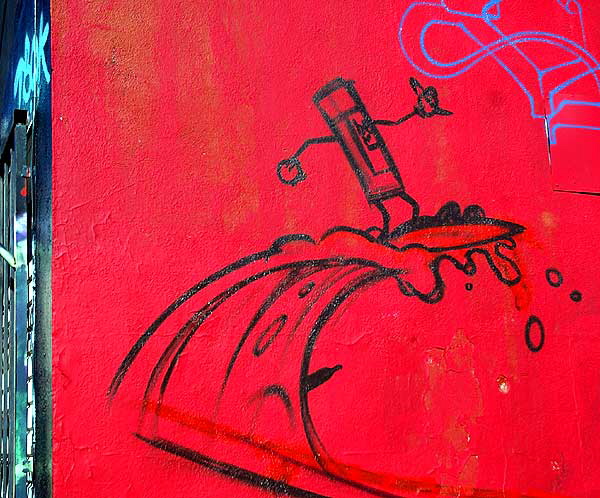 Graffiti on alley wall behind Melrose Avenue - red "surf wall"