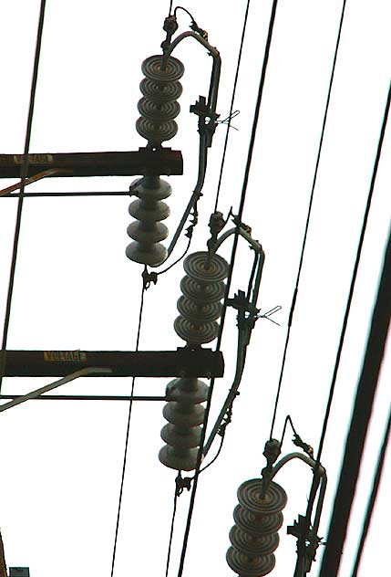Power lines with circular disc insulators, Mar Vista, West Los Angeles