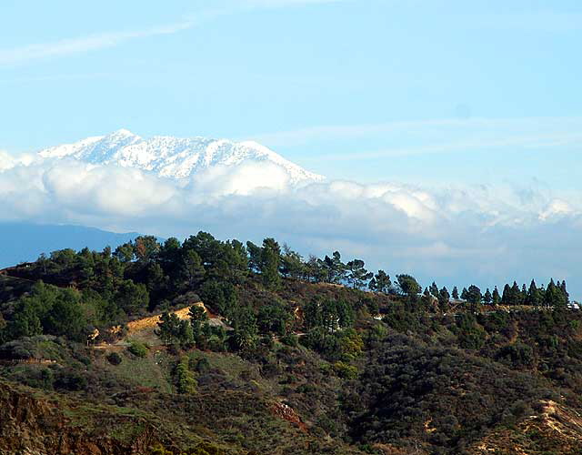 Snow in the San Gabriel Mountains, as seen from Mulholland Drive, just above Hollywood