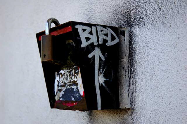 "Bird Box" and lock - Amoeba Music, Sunset Boulevard, Hollywood - a tribute to Charlie Parker?
