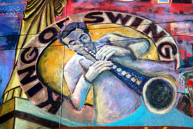 The unattributed mural on the west wall of Amoeba Music, Sunset Boulevard, Hollywood - Benny Goodman 