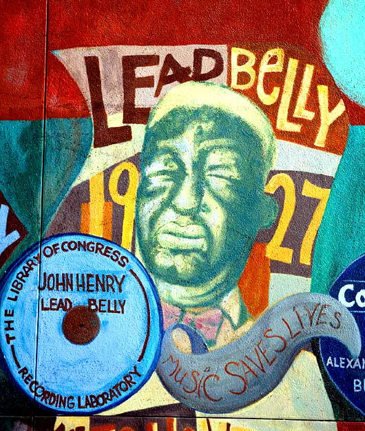 The unattributed mural on the west wall of Amoeba Music, Sunset Boulevard, Hollywood - Leadbelly 