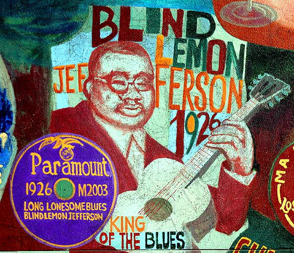 The unattributed mural on the west wall of Amoeba Music, Sunset Boulevard, Hollywood - Blind Lemon Jefferson