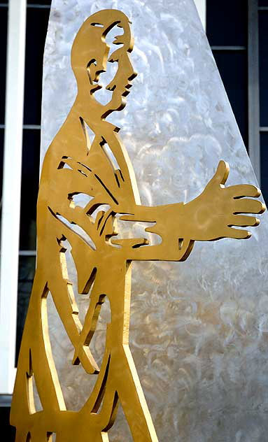 Raoul Wallenberg by Franco Assetto, 1988 - Beverly Boulevard and Fairfax Avenue (Raoul Wallenberg Square) - stainless steel and bronze, 18' x 9' x 9'