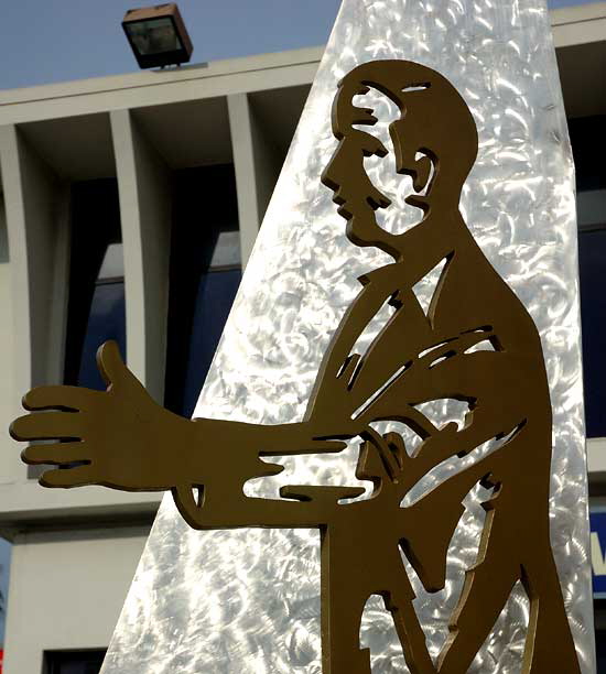 Raoul Wallenberg by Franco Assetto, 1988 - Beverly Boulevard and Fairfax Avenue (Raoul Wallenberg Square) - stainless steel and bronze, 18' x 9' x 9'