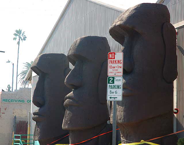 Tiki heads at CP Three Prop House (Cinema Props, the third of their four warehouses), 1107 Bronson (at Santa Monica Boulevard), Hollywood