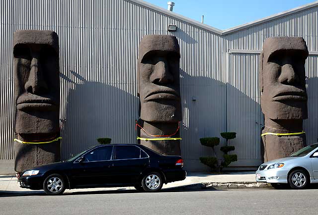 Tiki heads at CP Three Prop House (Cinema Props, the third of their four warehouses), 1107 Bronson (at Santa Monica Boulevard), Hollywood