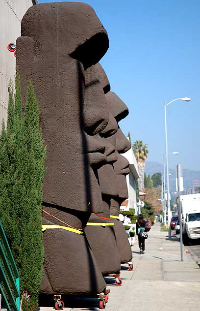 Tiki heads at CP Three Prop House (Cinema Props, the third of their four warehouses), 1107 Bronson (at Santa Monica Boulevard), Hollywood