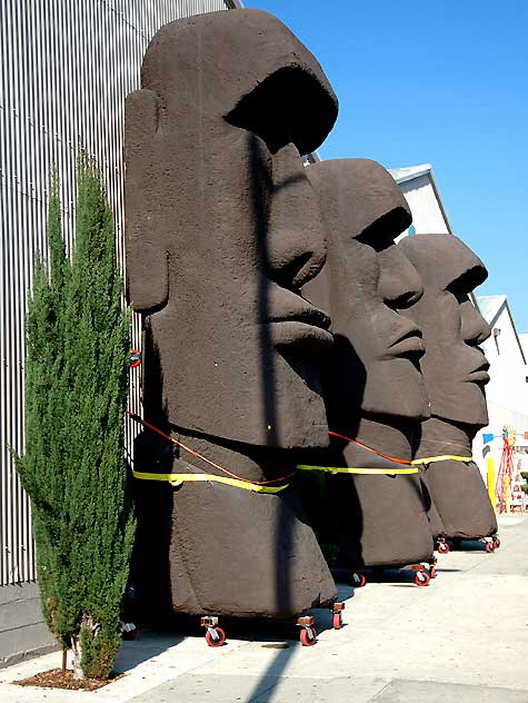 Tiki heads at CP Three Prop House (Cinema Props, the third of their four warehouses), 1107 Bronson (at Santa Monica Boulevard), Hollywood