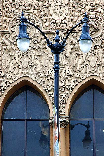 Streetlamps and Spanish Rococo wall, Hollywood Boulevard