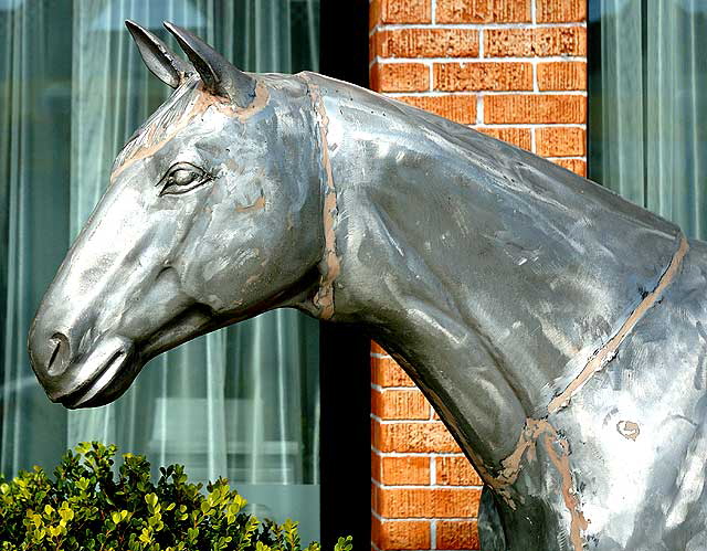 Mysterious silver horse in front of a gallery, Santa Monica Boulevard, West Hollywood