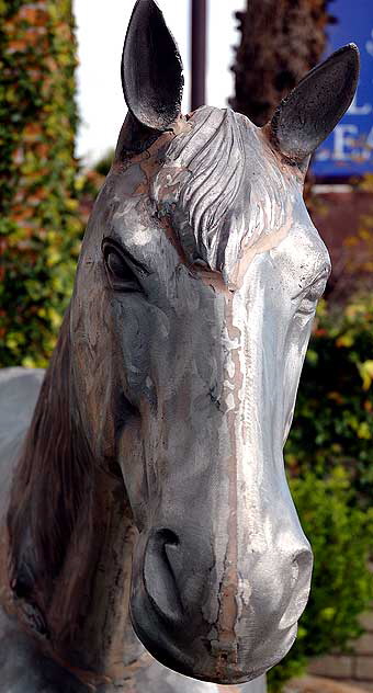 Mysterious silver horse in front of a gallery, Santa Monica Boulevard, West Hollywood