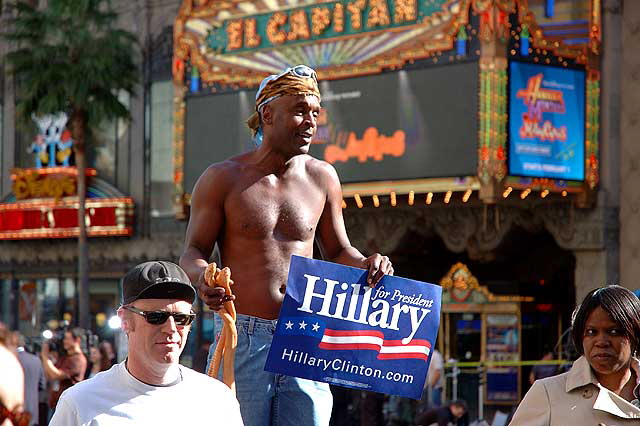 The Los Angeles Democratic Presidential Debate, January 31, 2008, at the Kodak Theater on Hollywood Boulevard  this was what was happening outside, just before the debate began.  The Obama folks outnumbered the Clinton folks.