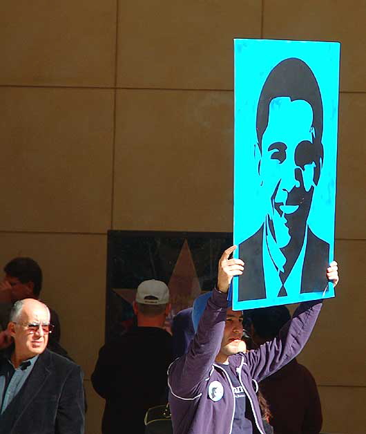 The Los Angeles Democratic Presidential Debate, January 31, 2008, at the Kodak Theater on Hollywood Boulevard – this was what was happening outside, just before the debate began.  The Obama folks outnumbered the Clinton folks.