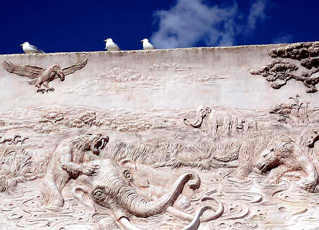 Seagulls with frieze at the Page Museum, at the La Brea Tar Pits, Wilshire Boulevard, Los Angeles