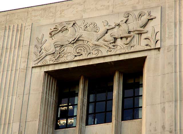 Wilshire Galleria, formerly the I. Magnin Department Store  1939 Myron Hunt and H. C. Chambers  3240 Wilshire Boulevard - deer frieze