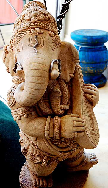 Stone elephant figure with lute, Objets d'Art & Spirit - 7529 Sunset Boulevard, Hollywood