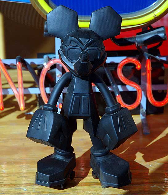 Black Mickey Mouse transformer figure in curio shop, Sunset Boulevard, Hollywood
