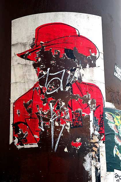 Sticker on pole - "Red Hat" - Sunset at Formosa, Hollywood