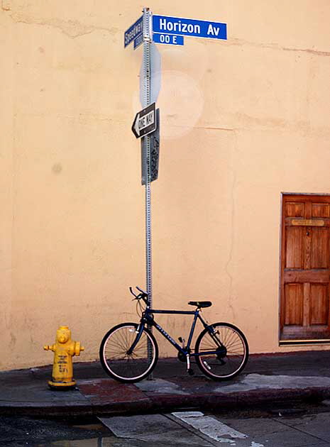 Bicycle, fireplug, door, Horizon Avenue, Venice Beach, California