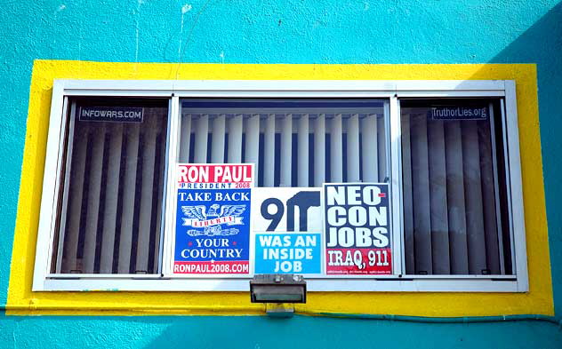 Libertarian signs in window, Venice Beach, California - Ron Paul poster
