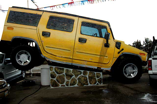 Giant wooden Hummer at Finance Auto Sales, 11604 Prairie Avenue, Hawthorne - the "Bummer"