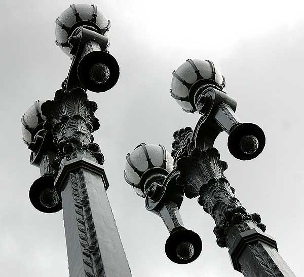 Chris Burden's "Urban Light," an installation of 202 vintage Los Angeles streetlamps at the new Broad Contemporary Art Museum (BCAM), Wilshire Boulevard